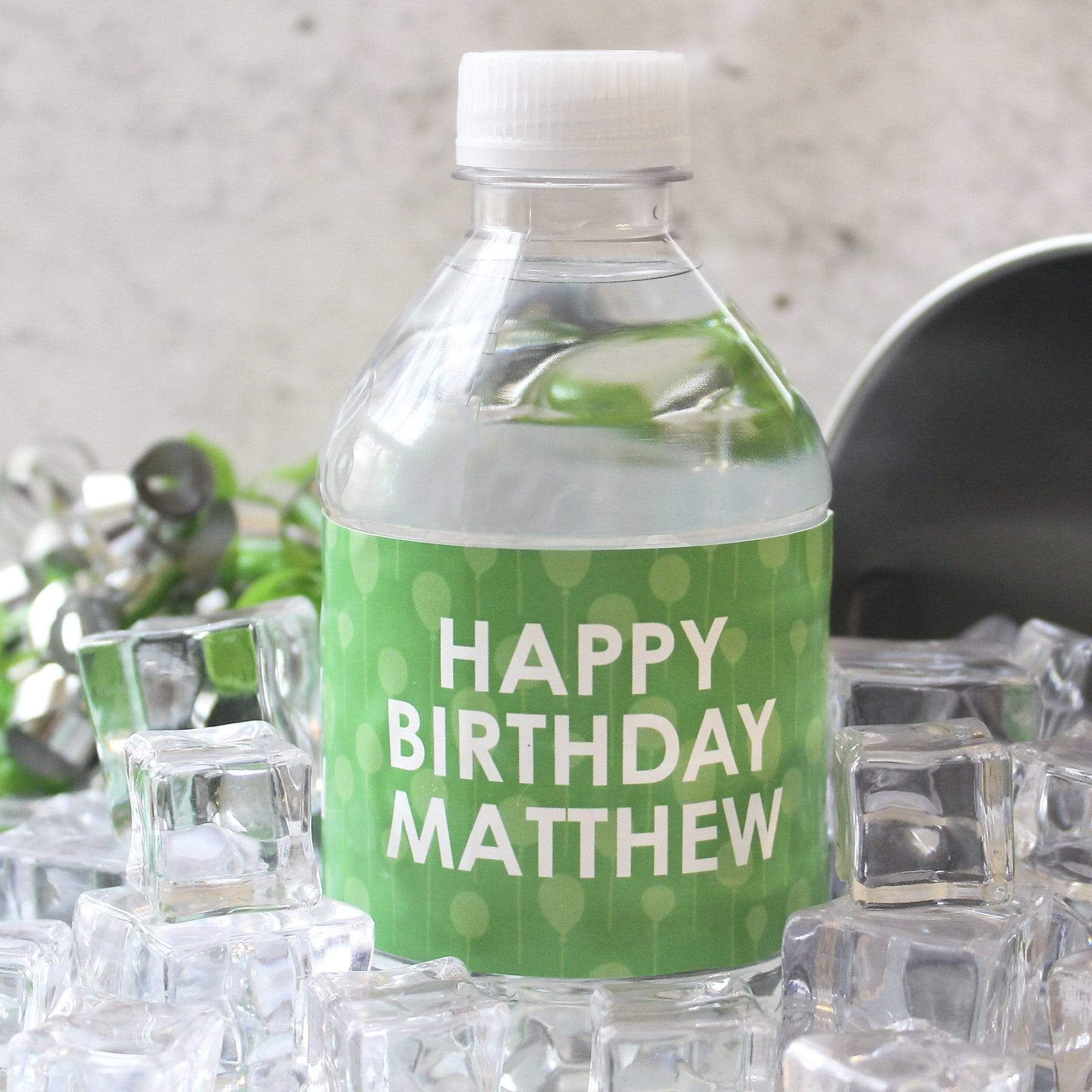 Green Birthday Personalized Happy Birthday Party Water Bottle Labels with Name - 12 Stickers